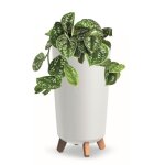 Pot de fleurs pieds haut tube jardiniere rond 20 cm bac a fleurs mat blanc en plastique