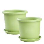 Pot de fleurs en plastique - ulisem - 213 cm - trous de drainage - soucoupe incluse - vert clair - design ...