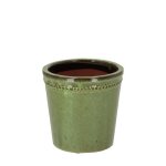 Pot de fleur rond en terre cuite verni - vert - d 15 x h 15 cm