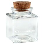 Pot verre carré communion bouchon liège 4x4x6cm gris argent Pot verre carré communion bouchon liège 4x4x6cm gris argent
