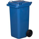Poubelle 120l bleu � roulettes avec roues en caoutchouc pleines pour les d�chets et le recyclage tri ...