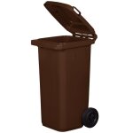 Poubelle 120l marron � roulettes avec roues en caoutchouc pleines pour les d�chets et le recyclage tri ...