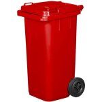 Poubelle 120l rouge � roulettes avec roues en caoutchouc pleines pour les d�chets et le recyclage tri ...