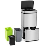 Poubelle cuisine 72 l - costway - ouverture automatique - 3 seaux amovibles tri selectif anti - empreintes ...