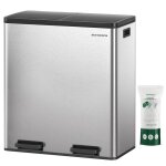 Poubelle  double compartiment 2 x 30 l, avec 15 sacs poubelles, pdales en mtal, 2 seaux intrieurs ...