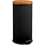 Poubelle en mtal et bambou - 30 l - noir