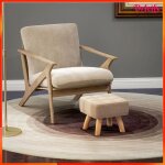 Pouf - akozon - 10248 - tissu effet lin marron clair - rembourrage mousse �pais - pieds bois antid�rapants ...