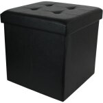 Pouf coffre de rangement pliable carr simili cuir noir - home deco factory - h38 x 38 x 38 cm