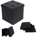 Pouf avec coffre de rangement teeno - noir - simili cuir - 38 x 38 x 38 cm