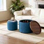 Pouf coffre rond lot de 2 en recouvert poufs gigognes avec rangement et plateau repose - pieds design ...