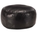 Pouf en cuir vritable de chvre noir - vidaxl - style vintage - 60 x 30 cm