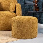 Pouf feline tissu chenille jaune - livin24 - 50x50cm - style scandinave moderne - 1 place - garantie ...