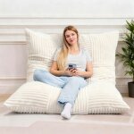 Pouf g�ant beige 3 en 1 convertible ? velours c�tel� 1 place canap� lit et fauteuil de sol confortable ...