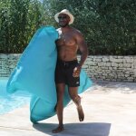 Pouf g�ant ext�rieur flottant - cotton wood - bleu atoll - 2 places - 100% polyester - design contemporain ...