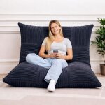 Pouf g�ant gris 3 en 1 convertible ? velours c�tel� 1 place canap� lit et fauteuil de sol confortable ...