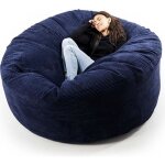 Pouf g�ant rond en velours bleu marine livedeco - vintage - 150 x 75 cm - 1 personne - salon