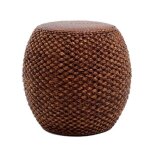 Pouf oriental en narcisse et rotin marron fait main - fine asianliving - d40 x h42 cm