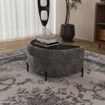 Pouf ottoman en chenille banc de rangement - repose pieds - 86x47x43cm - gris