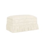 Pouf ottoman upholst�r� avec jupe volant�epieds en bois massif - salon&chambre - 90x56x49cm - blanc