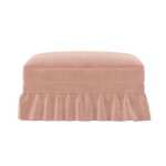 Pouf ottoman upholst�r� avec jupe volant�epieds en bois massif - salon&chambre - 90x56x49cm - rose