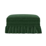 Pouf ottoman upholst�r� avec jupe volant�epieds en bois massif - salon&chambre - 90x56x49cm - vert