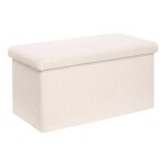 Pouf pliable coffre jaiko en bouclette blanc 76x38cm - atmosphera cr�ateur dint�rieur