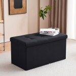 Pouf pliable avec espace de rangement 76 x 38 x 38cm coffre de rangement noir