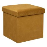 Pouf pliant lilou en velours 38x38cm jaune ocre - atmosphera createur dinterieur