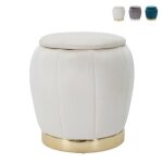 Pouf de rangement rond en velours avec base mtallique 43cm paris - crme