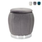 Pouf de rangement rond en velours avec base mtallique 43cm paris - gris