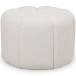 Pouf rond - debri - blanc - tissu boucl - 51x51x37 cm - 1 place