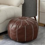 Pouf rond marron en similicuir �paissi - 53x30cm - repose - pieds imperm�able pour salon & chambre - ...
