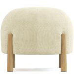 Pouf rond tapiss� en velours c�tel� avec pieds en bois naturel - merv ivoire