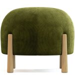 Pouf rond tapiss� en velours c�tel� avec pieds en bois naturel - merv olive