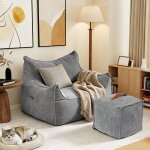 Pouf salon fauteuil en velours avec repose pieds - 100 x 95 cm - canap� poire chaise longue - chambre ...
