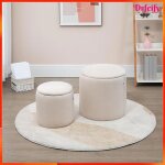 Poufs / tabourets coffre - akozon - �40 & �30 cm - velours c�tel� - lot de 2 - rangement cach�