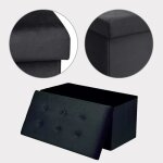 Pouf - velours - noir - coffre de rangement - 110l