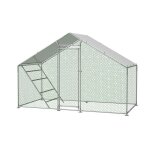 Poulailler r�sistant 303x157x200cm avec enclos et �chelle s�curit� intemp�ries gris argent pour volailles ...