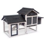 Poulailler en bois anthracite galinette. 3 poules. cage � poule avec enclos