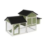 Poulailler en bois blanc et vert galinette. 3 poules. cage � poule avec enclos