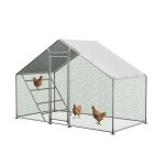 Poulailler avec enclos 3x1. 5x2m argent - voli�re poules lapins �chelle r�sistant intemp�ries