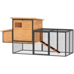 Poulailler - pawhut - avec enclos pondoir tiroir � d�jection et toit ouvert - en bois et acier - 192x815x104cm ...