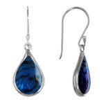 Les poulettes bijoux - boucles doreilles argent petite goutte nacre abalone bleue