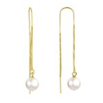 Les poulettes bijoux - boucles doreilles chainette argent dor� et perles de culture - blanc