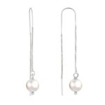 Les poulettes bijoux - boucles doreilles chainette argent et perles de culture - blanc