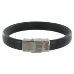 Les poulettes bijoux - bracelet homme cuir noir large fermoir acier inoxydable - taille 19 cm