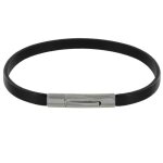 Les poulettes bijoux - bracelet homme cuir simple fermoir acier inoxydable - noir