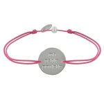 Les poulettes bijoux - bracelet lien m�daille argent ronde ma petite poulette - fuchsia