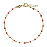 Les poulettes bijoux - bracelet plaqu� or billes et petites perles - rouge