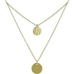 Les poulettes bijoux - collier double chaine plaqu or mdailles rondes lisses et marteles